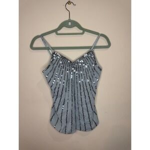 Y2K The Limited Sequined Camisole V-neck Built In Bra Silver Sz M